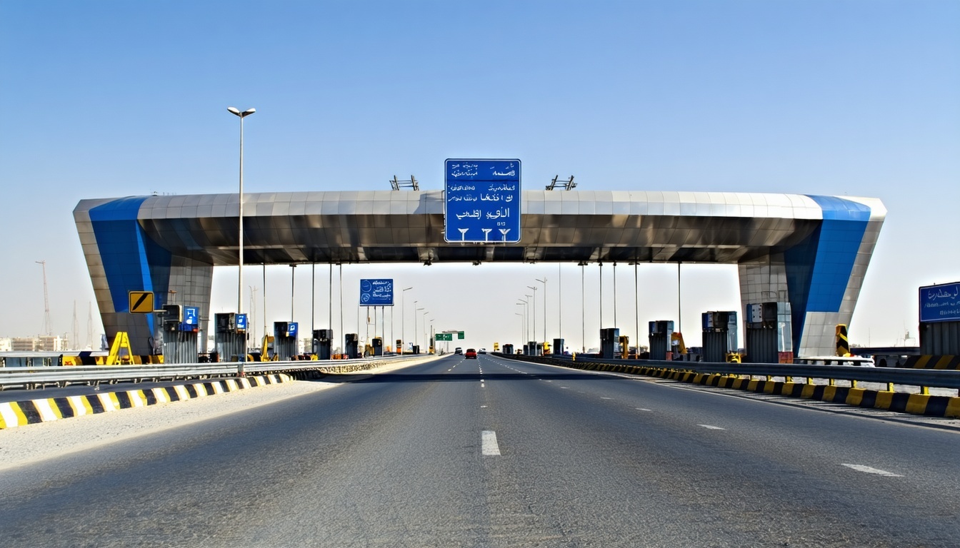 Modern toll gate on Dubai highway